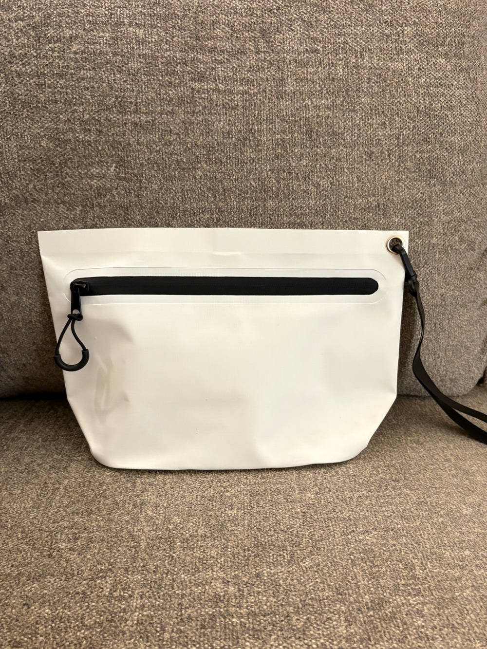 White Waterproof Wristlet Bag with Black Trim
